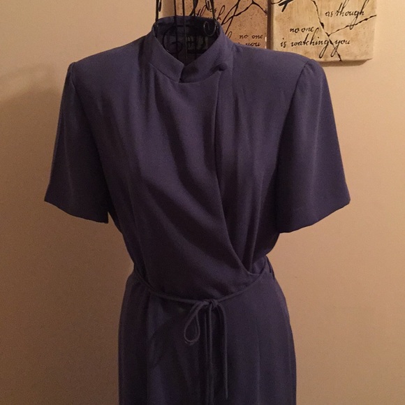 Periwinkle Wrap Dress with Mandarin Collar - Picture 4 of 5